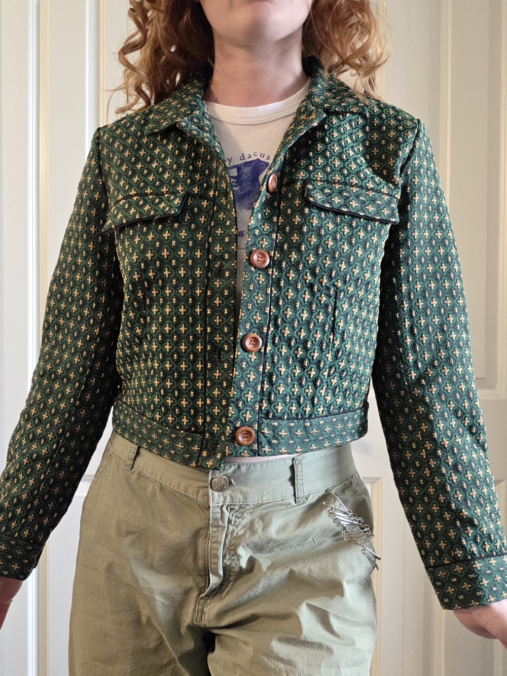 Urban Outfitters Green Cropped Brocade Jacket - NWT